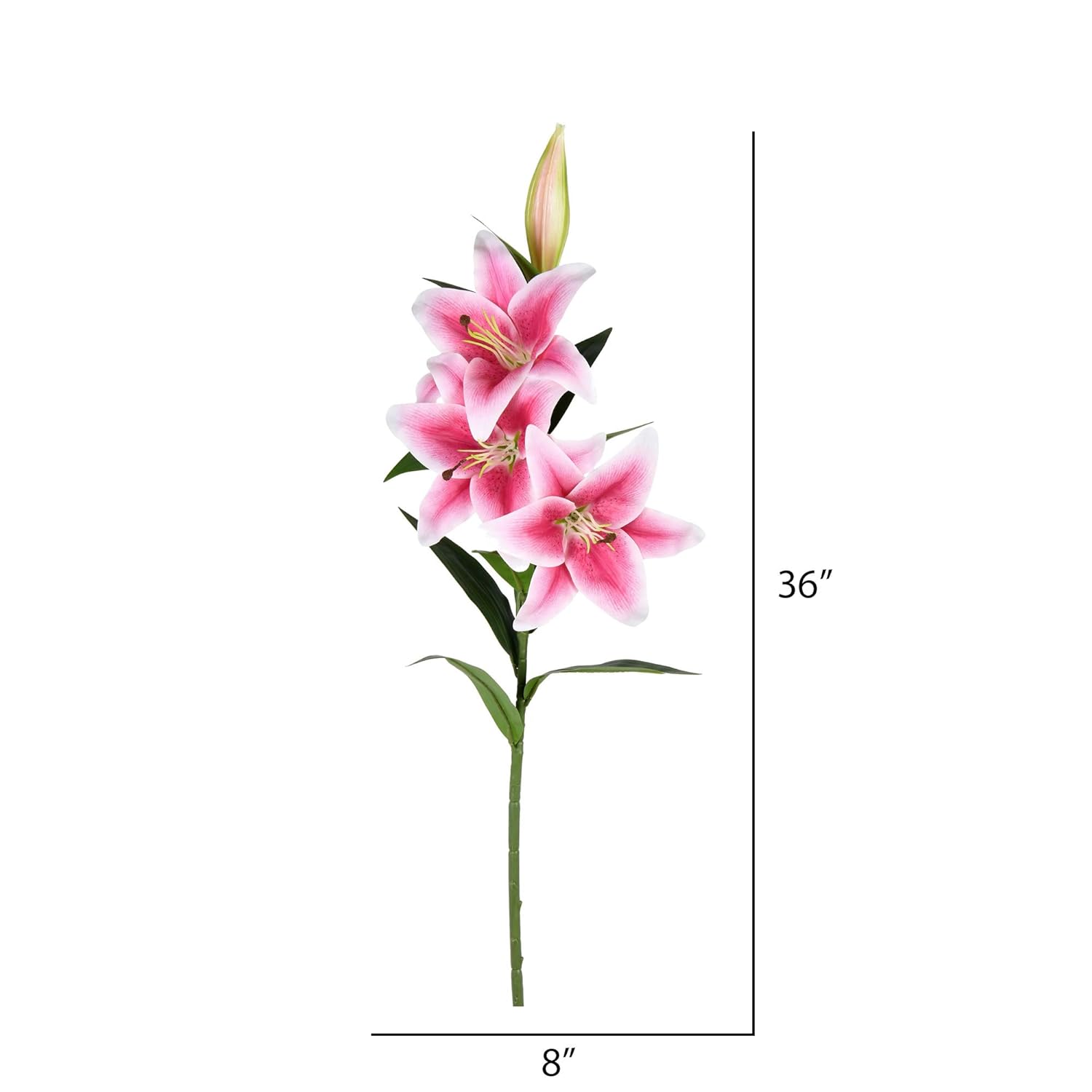 Vickerman 36'' Artificial Pink Real Touch Lily Spray - Includes 2 Sprays per Pack - 3 Flower Bloms - Rich Green Foliage - Realistic Faux Flower Bundle - Artificial Sprays