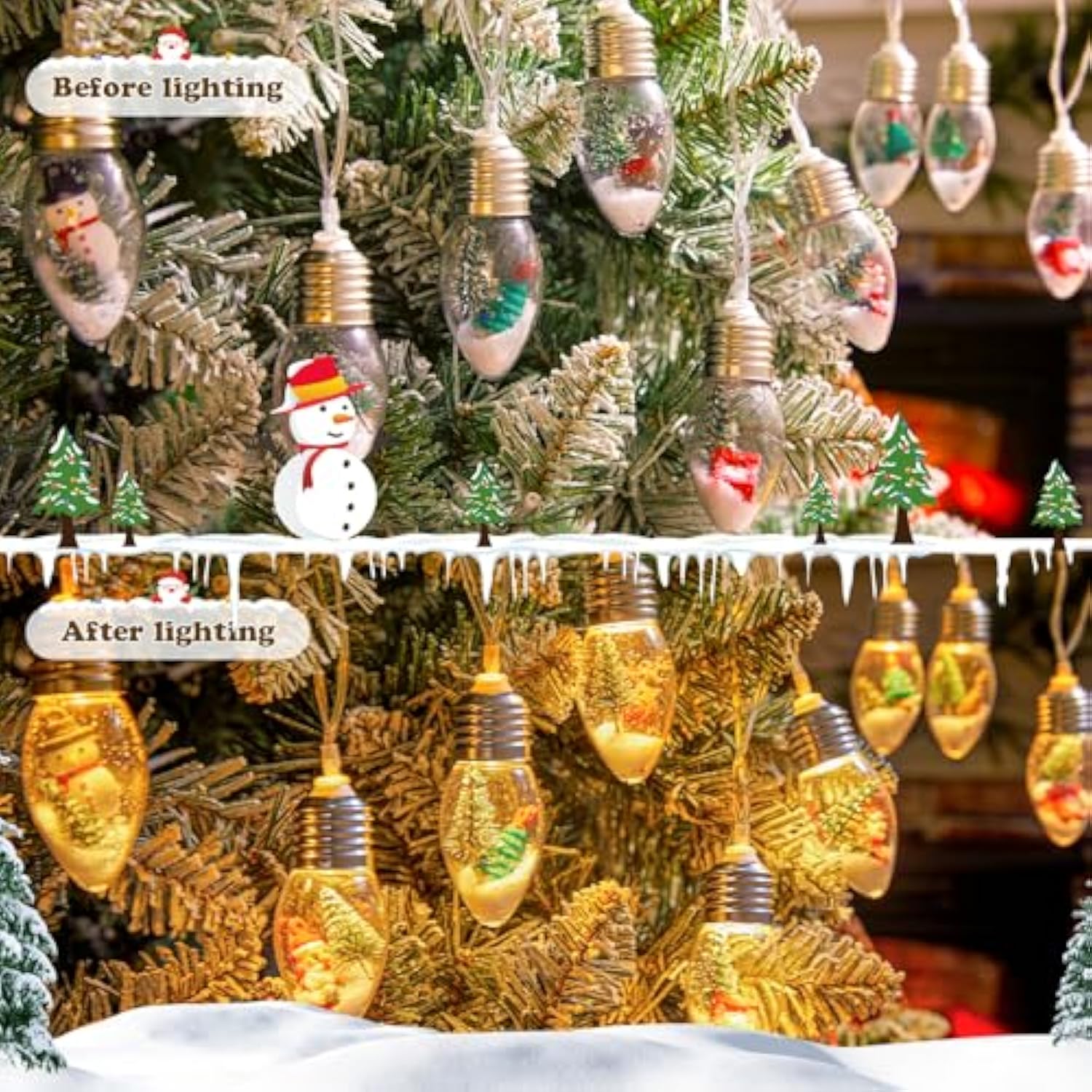 Vintage-Christmas-Lights-Indoor-String-Lights, 7.5Ft C9 Christmas Snow Globe String Lights With Tree & Snow & Cute Ornam