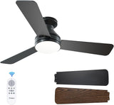 42 Inch Black Ceiling Fan with Light and Remote Low Profile Dimmable Indoor Outdoor