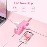 Pink Extension Cord 10 ft Surge Protector Power Strip with 6 Outlets and USB C Ports for Home Office Dorm Room