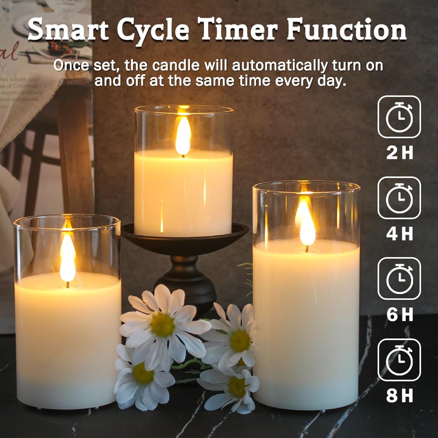 Rechargeable Flameless Glass Pillar Candles–Gifts For Women–Set Of 3, Realistic Flickering Led Light,Remote & Timer, Usb-Rechargeable, Ideal For Living Room, Bedroom & Holiday Décor