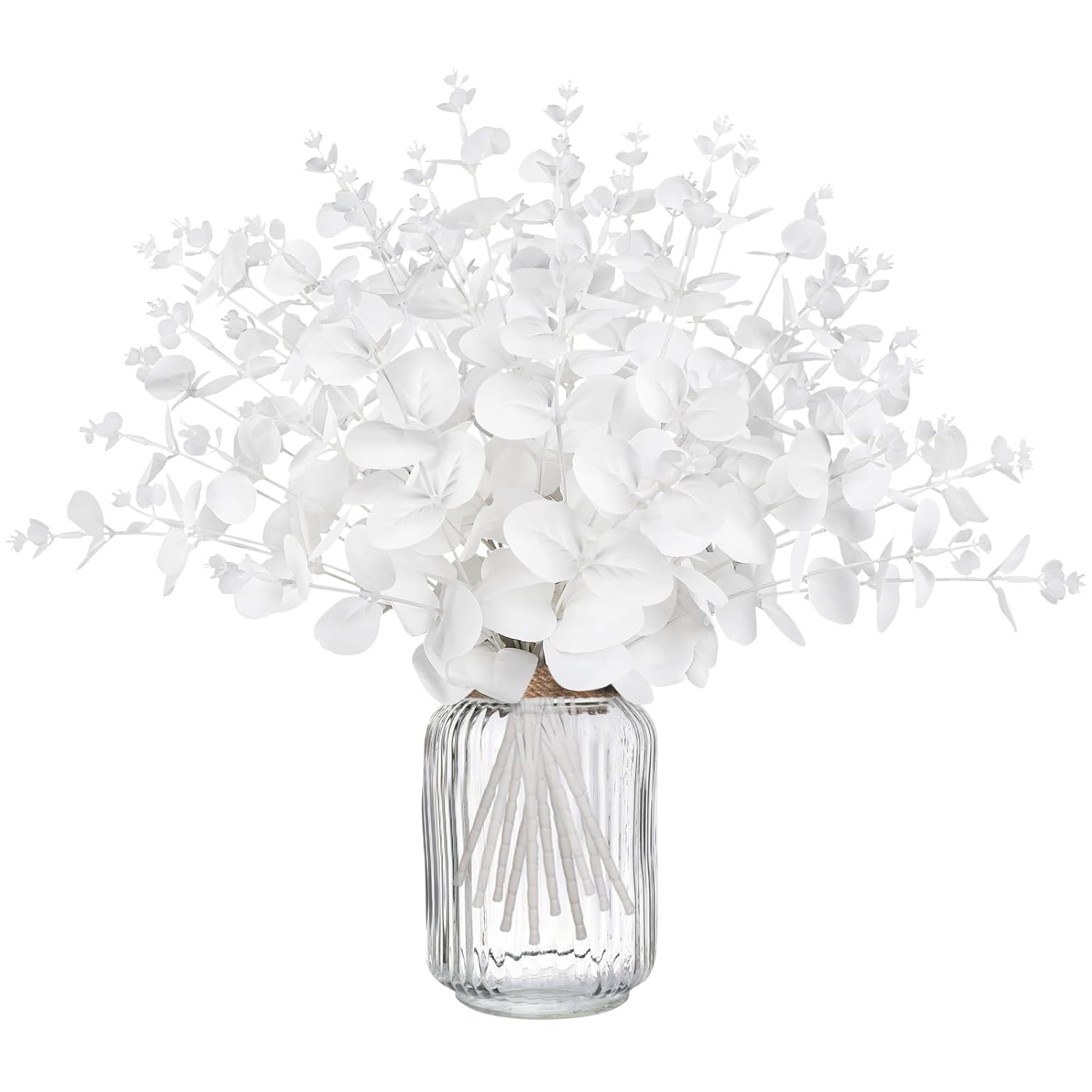 14Pcs White Eucalyptus Artificial Faux Flowers For Decoration - Fake Silk Stems In Vase Christmas Holiday Winter Wedding Home Decor