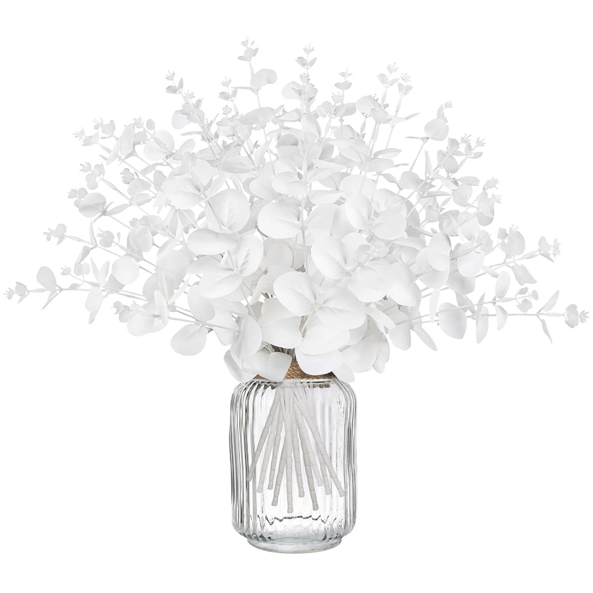 14Pcs White Eucalyptus Artificial Faux Flowers For Decoration - Fake Silk Stems In Vase Christmas Holiday Winter Wedding Home Decor