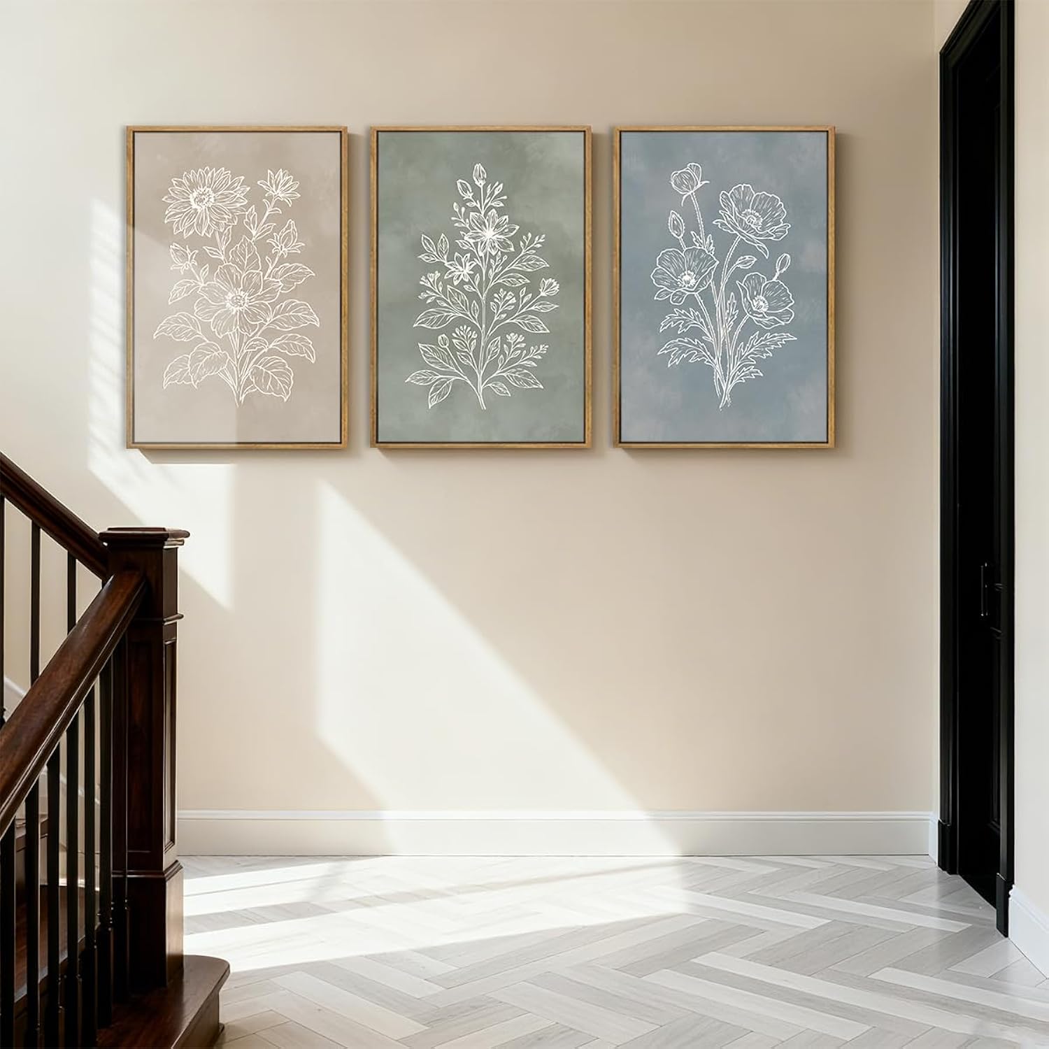 Large Botanical Farmhouse Wall Art Floral Painting Boho Plant Artwork For Living Room Bedroom Dining Room 24X36 Inch Set Of 3
