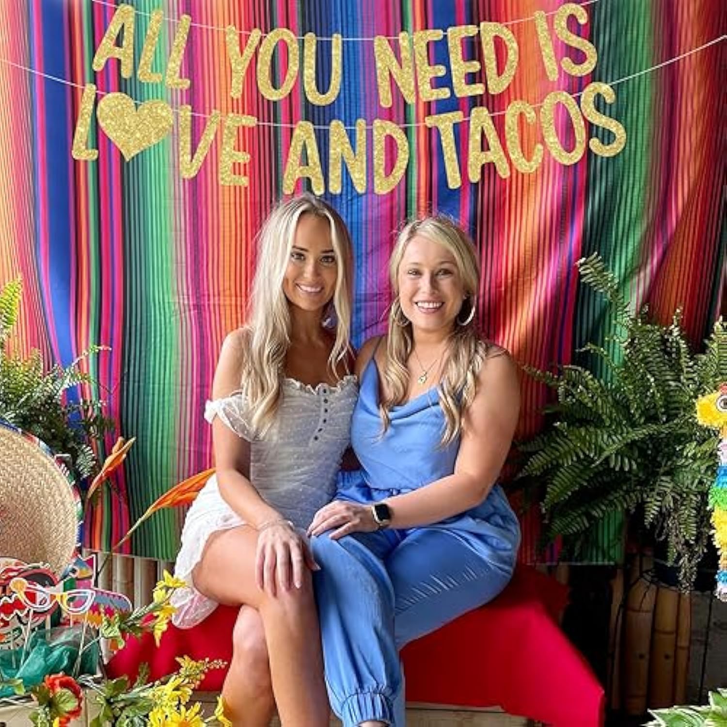 Mexican Fiesta Bridal Shower Decorations, All You Need Is Love And Tacos Banner Gold For Cinco De Mayo Bachelorette Party Engagement Wedding Supplies