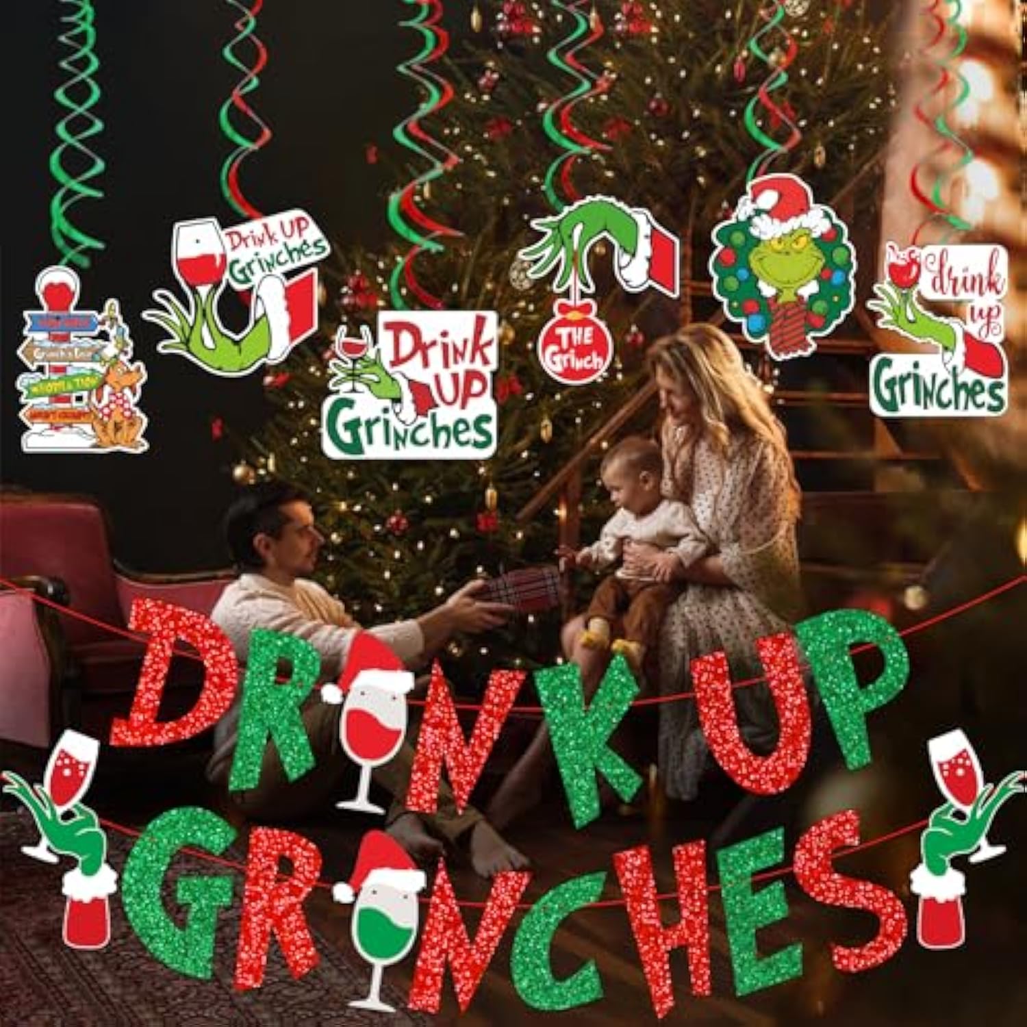 Drink Up Banner Red Green Glitter Christmas Banner Green Monster Party Decorations Christmas Party Supplies The Whollive Christmas Decor