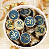 30Th Birthday Party Favor Stickers – 180 Navy Blue And Gold Foil Labels For Chocolate Kisses – Candy Decorations For 30Th Birthday Celebration – Elegant Party Supplies For Him Or Her
