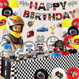 Race Car Birthday Party Decorations, All-In-1 Cars Birthday Decorations With Balloons Checkered Plates Napkins Cake Toppers Honeycombs Tablecloths And Banner Racing Decorations For Race Day, Serve 24