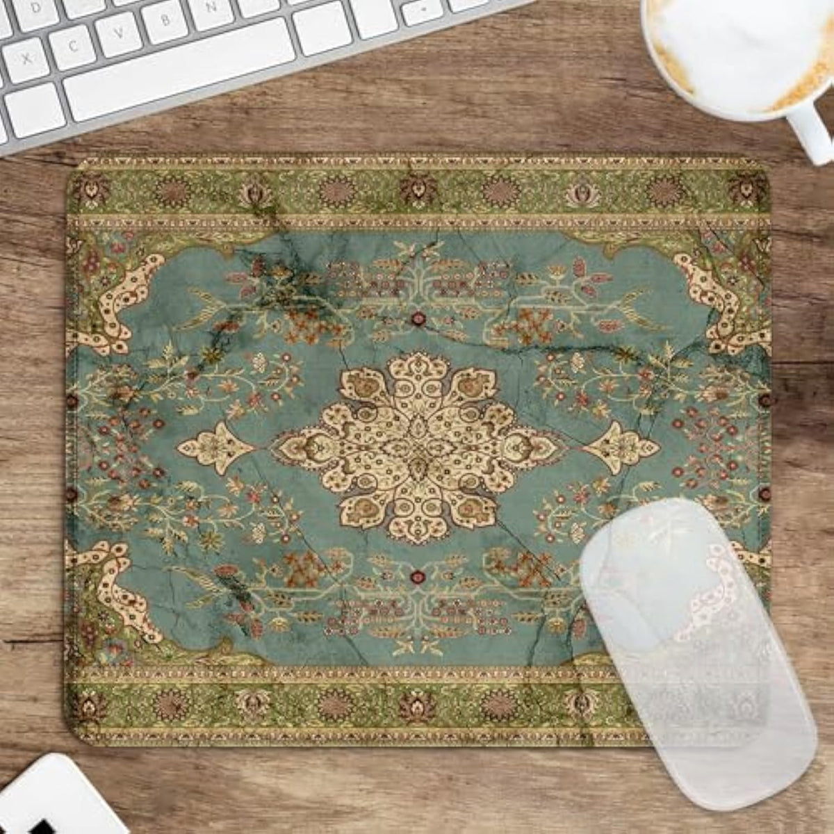 Square Aesthetic Boho Vintage Mouse Pad,Office Home Personalized Mouse Mat Design,Waterproof Funny Antique Ethnic Mouse Pad,Non-Slip Rubber Base Computer Mouse Pads For Wireless Mouse