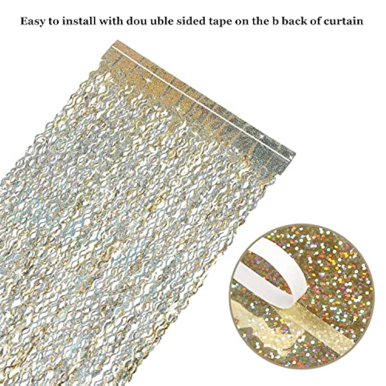 Champagne Gold Foil Fringe Backdrop: 3-Pack Tinsel Party Curtains
