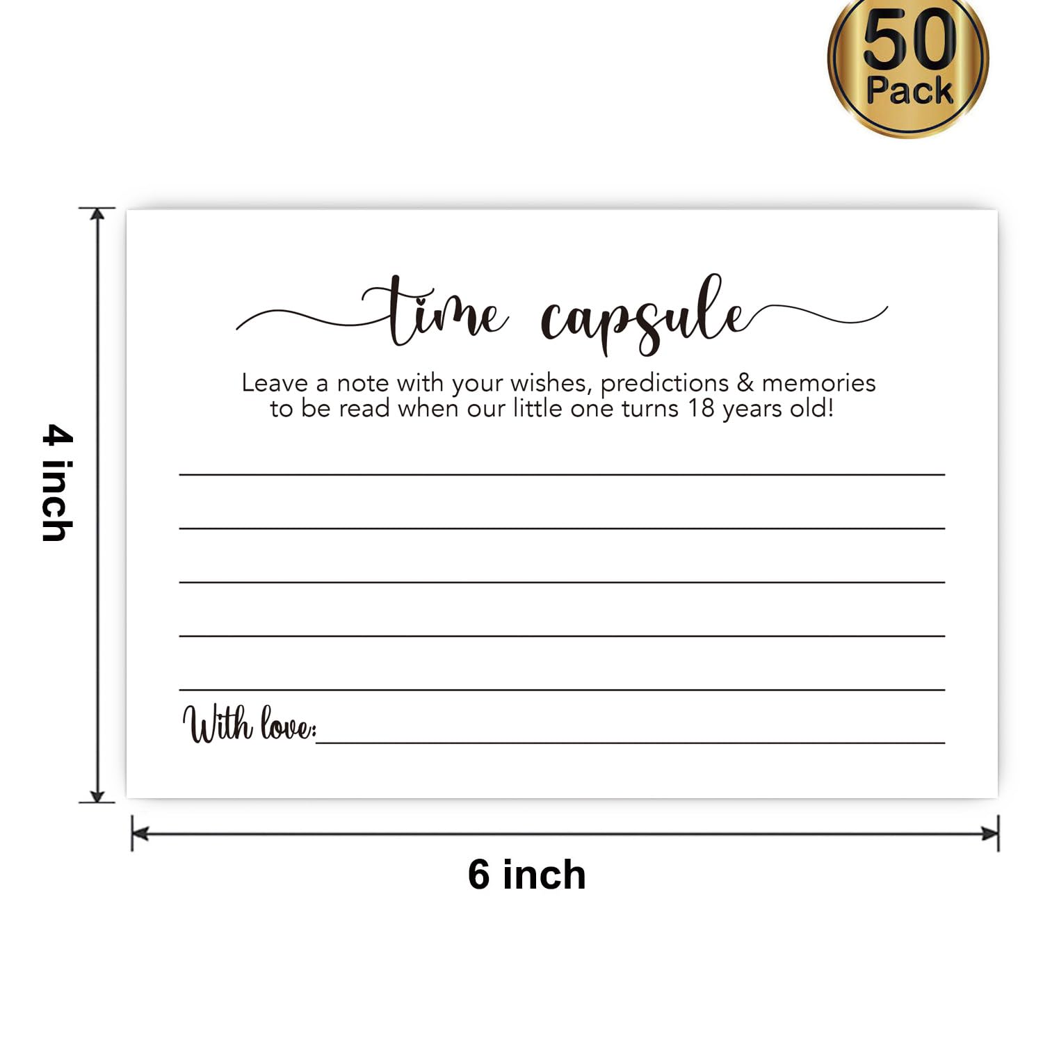 50 Time Capsule Cards For 1St Birthday Or Baby Shower Game Activity (4" X 6")