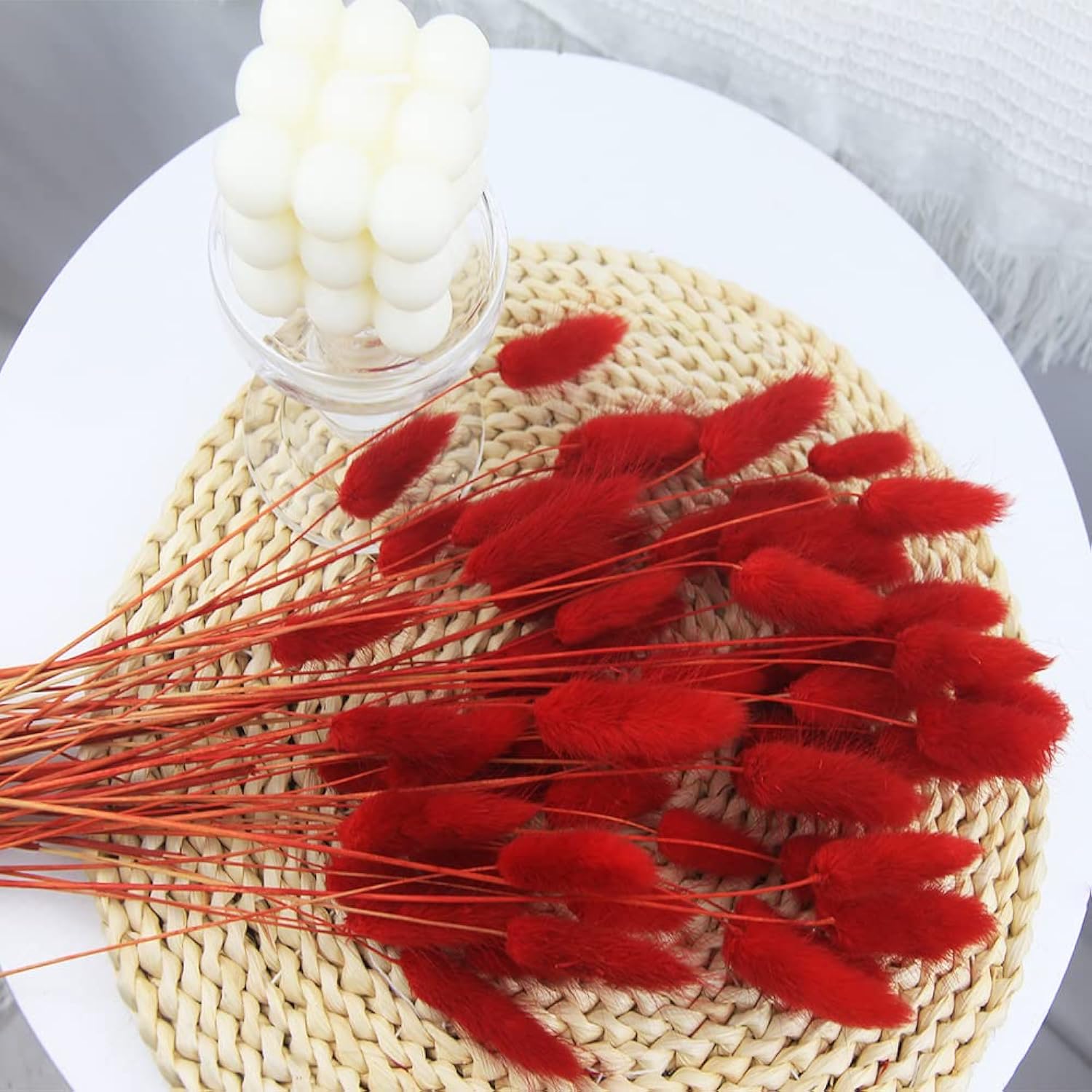 60Pcs Dried Bunny Tails Flowers Red Pampas Grass Natural Dried Floral Arrangement Dry Flowers For Christmas Halloween Boho Decor Home Wedding Diy Craft Decoration (16")…
