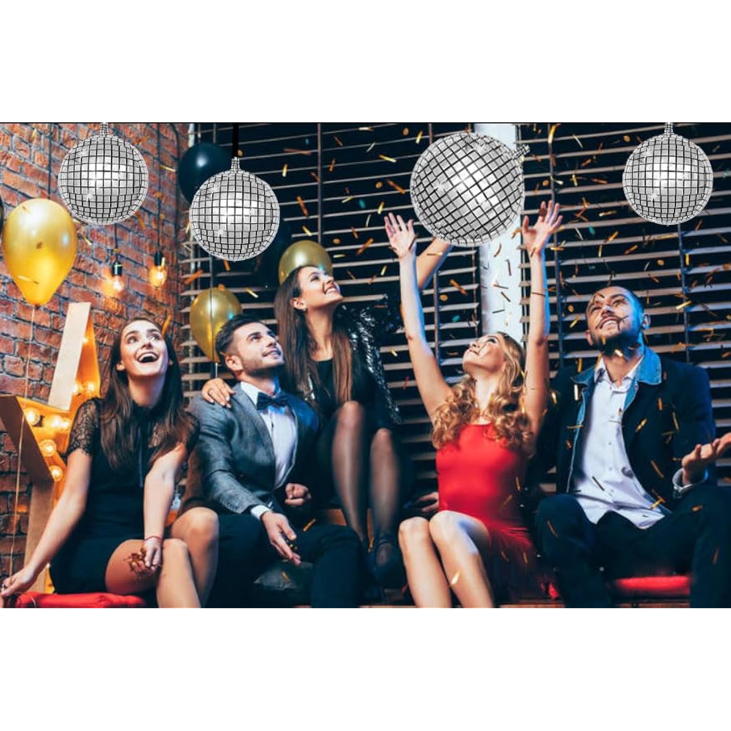 10 Pcs Silver Disco Balloons, 4D Round 70s-90s Theme Party Decorations