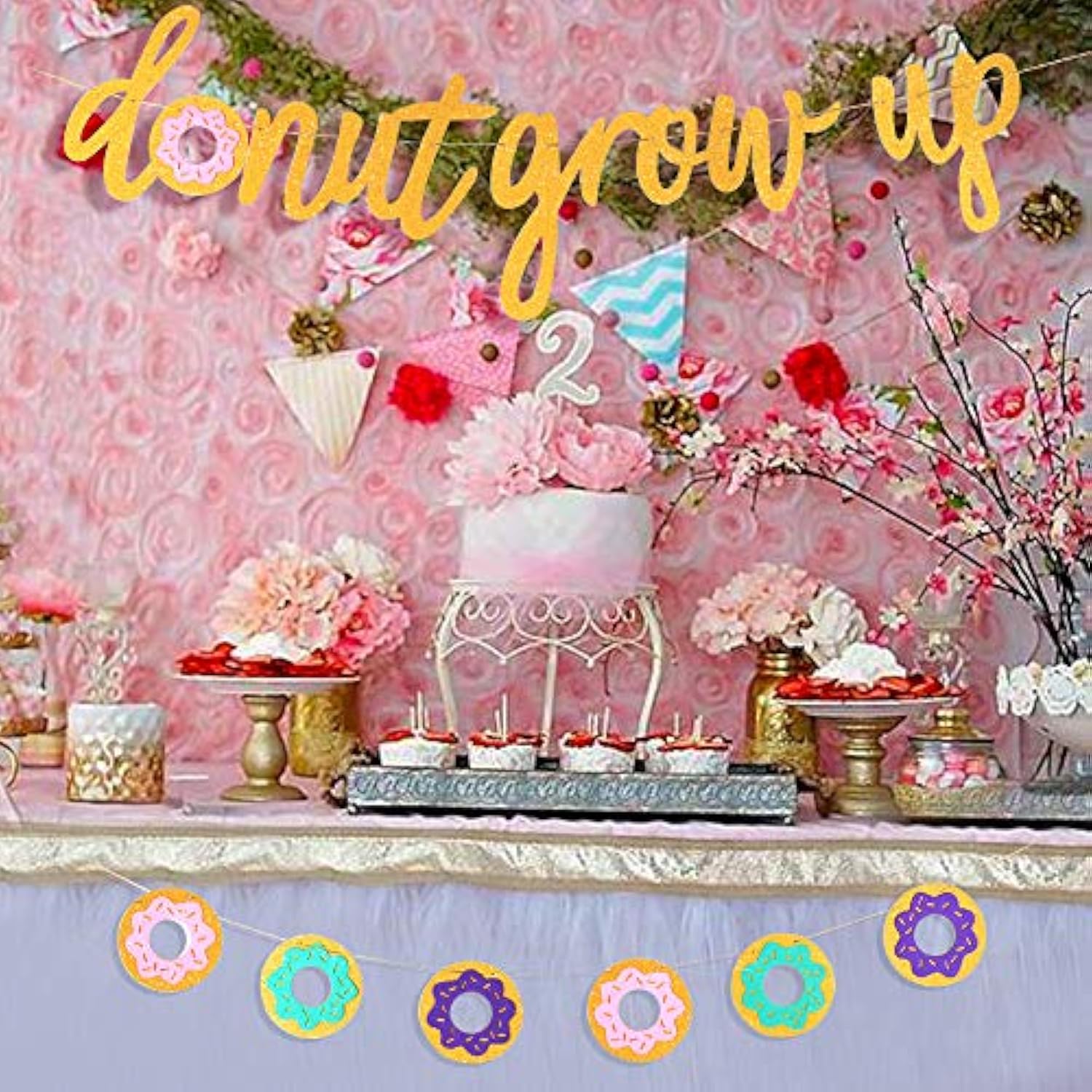 Donut Party Supplies Glitter Donut Banners Donut Grow Up Banner Garland Glitter Donut Grow Up Parper Banner Backgound String Happy Birthday Party Supplies Wall Decorations