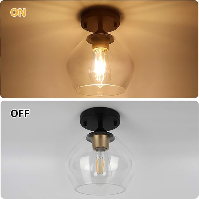 11.81 Inch Wood Black LED Ceiling Light Low Profile Flush Mount Fixture