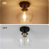 11.81 Inch Wood Black LED Ceiling Light Low Profile Flush Mount Fixture