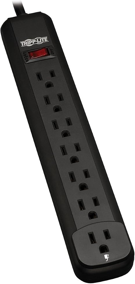 7 Outlet Power Strip with Long 25ft Extension Cord Heavy Duty Desk Wall Mount Surge Protector Black