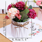 Fake Hydrangeas With Pot, Mini Hydrangea Artificial Flowers Artificial Plant In Ceramic Vase For Office Desktop Decorations (White)