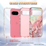 Pixel 9/9 Pro Case, Marble, 3-Layer, Shockproof, Slim, Anti-Scratch, Rose Gold