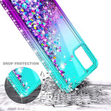 Ngb Case For Samsung Galaxy A71 5G With Tempered Glass Screen Protector (Not Fit A71 4G) Ring Holder/Wrist Strap, Girls Women Liquid Bling Sparkle Floating Glitter Cute Case (Aqua/Purple)