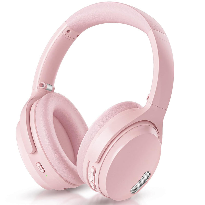 Pink Active Noise Cancelling Headphones, Bluetooth Headphones With 40H Playtim