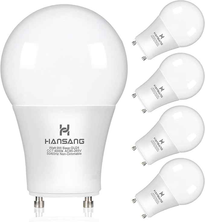 GU24 LED Light Bulbs 4 Pack 9W 4000K Natural Daylight 900 Lumens A19 Twist Lock Non Dimmable