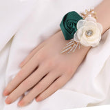 Bride Bridesmaids Rose Wrist Corsage Girls Ladies Accessories,Wrist Flower For Prom, Homecoming Dinner Parties, Weddings. (4, Emerald Green)