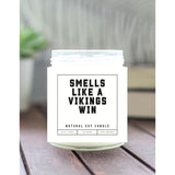 Smells Like A Vikings Win Sports Candle - Scented Soy Wax Candle (8.0 Oz) 50-60 Hour Burn Time, Cotton Wick, Frosted White Glass Jar, (Vanilla)