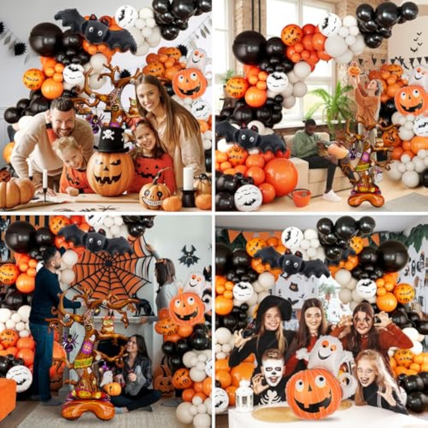 Halloween Balloon Garland Arch Kit Black Orange Sand White Balloons Bats Pumpkin Party Decorations