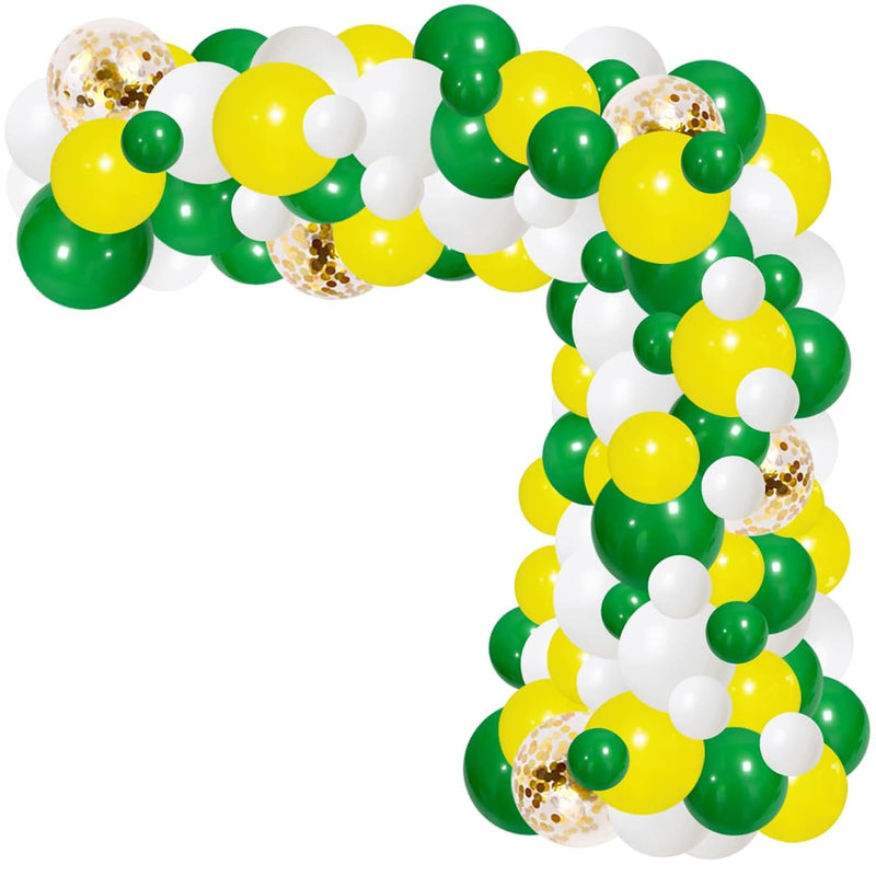 Dark Green White Balloon Garland Arch Kit - 122Pcs Retro Green Yellow