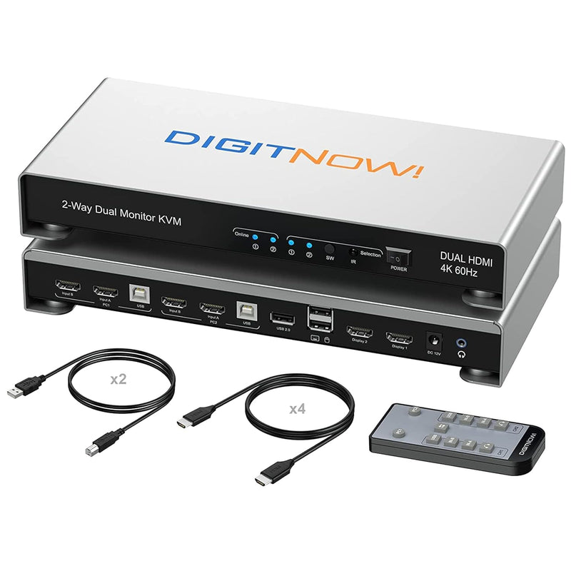 Hdmi Kvm Switch 2 Monitors 2 Computers 4K@60Hz, Dual Monitor Kvm Switch Hdmi 2