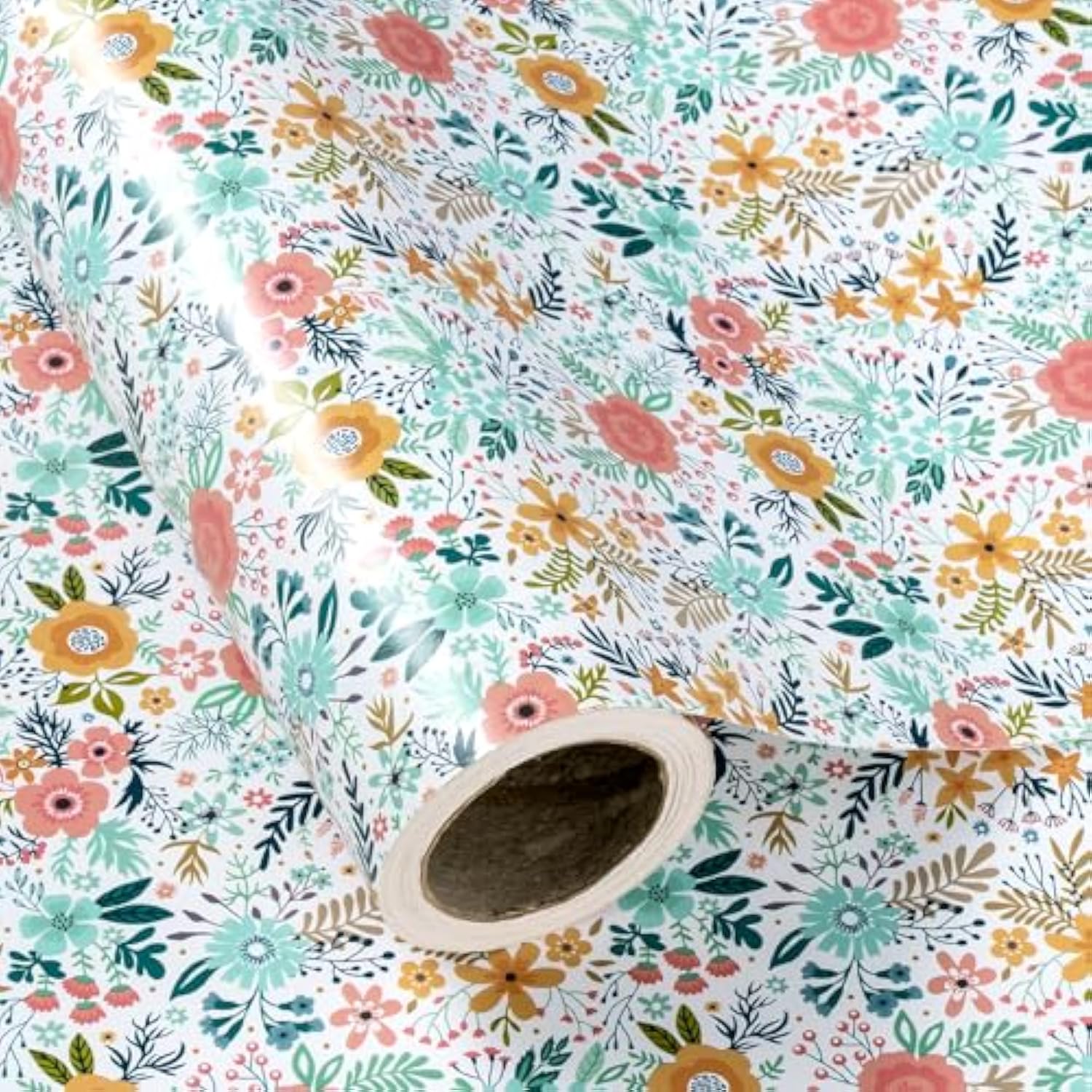 Floral Wrapping Paper Roll - Mini Roll - 17 Inch X 33 Feet - Spring Summer Garden Flower Design Perfect For Wedding, Bridal Shower, Birthday, Baby Shower
