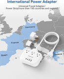 International Travel Power Strip 3 Outlets 4 USB 2 USB C 5FT Adapter White