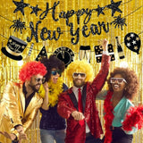 Happy New Year Banner 2026 Black Glitter Pre-Strung Party Garland Decorations