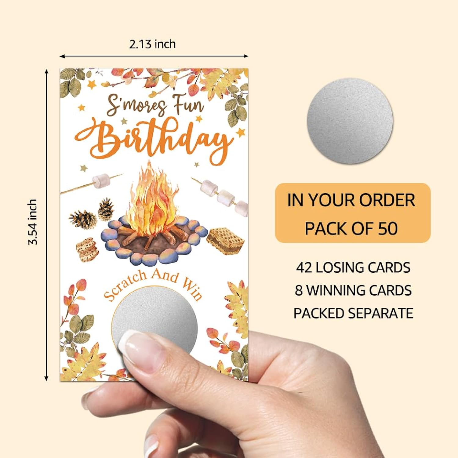 50 Pack S'Mores Fun Birthday Fall Bbq Theme Game Scratch Off Cards, Scratch Cards For Birthday Game, Funny Raffle Tickets For Bonfire Party Lottery Group Game Family Activity, Baby Shower