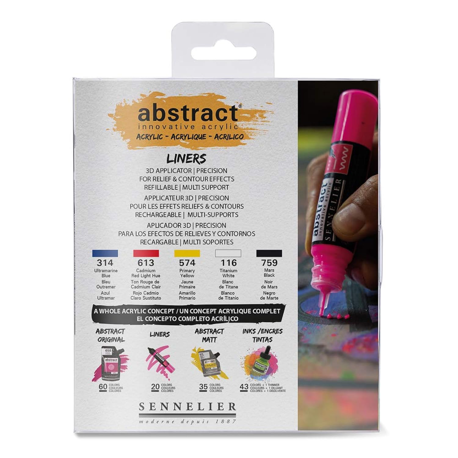 SENNELIER Abstract Acrylic Discovery Liner Set, Includes 5-27ml 3D Liners, Primary Colors (10-121350-00)