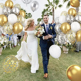 60pcs Gold Silver White Balloons Set - 12" Metallic & Confetti Party Decor