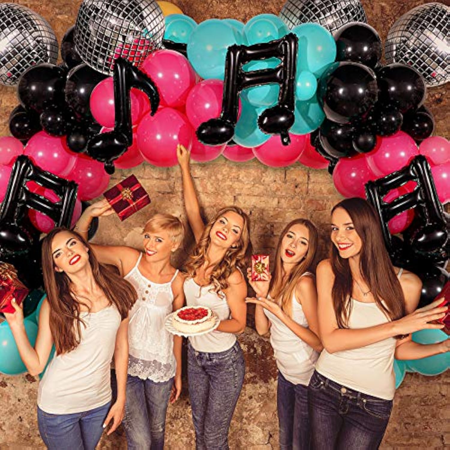 Music Balloons Birthday Balloon Garland Arch Kit, 5 Inch 10 Inch Rose Red Blue Black Latex Music Note Foil Balloon For Karaoke Birthday Decor(Classic Series)