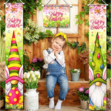 Easter Banner Decoration - 3Pcs Gnome Bunny Porch Signs & Backdrop, Pink, 70.86" X 11.81" Vinyl, Spring/Easter Day Supplies