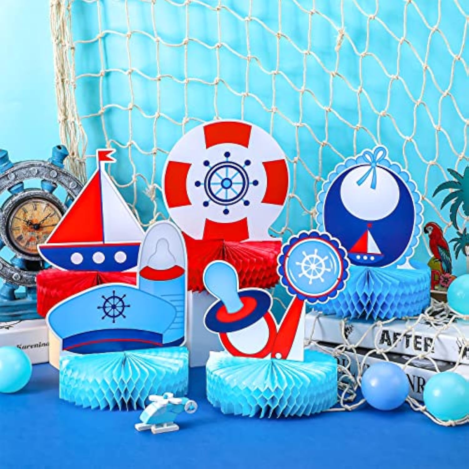 9 Pcs Nautical Baby Shower Decorations Nautical Baby Boy Honeycomb Cen