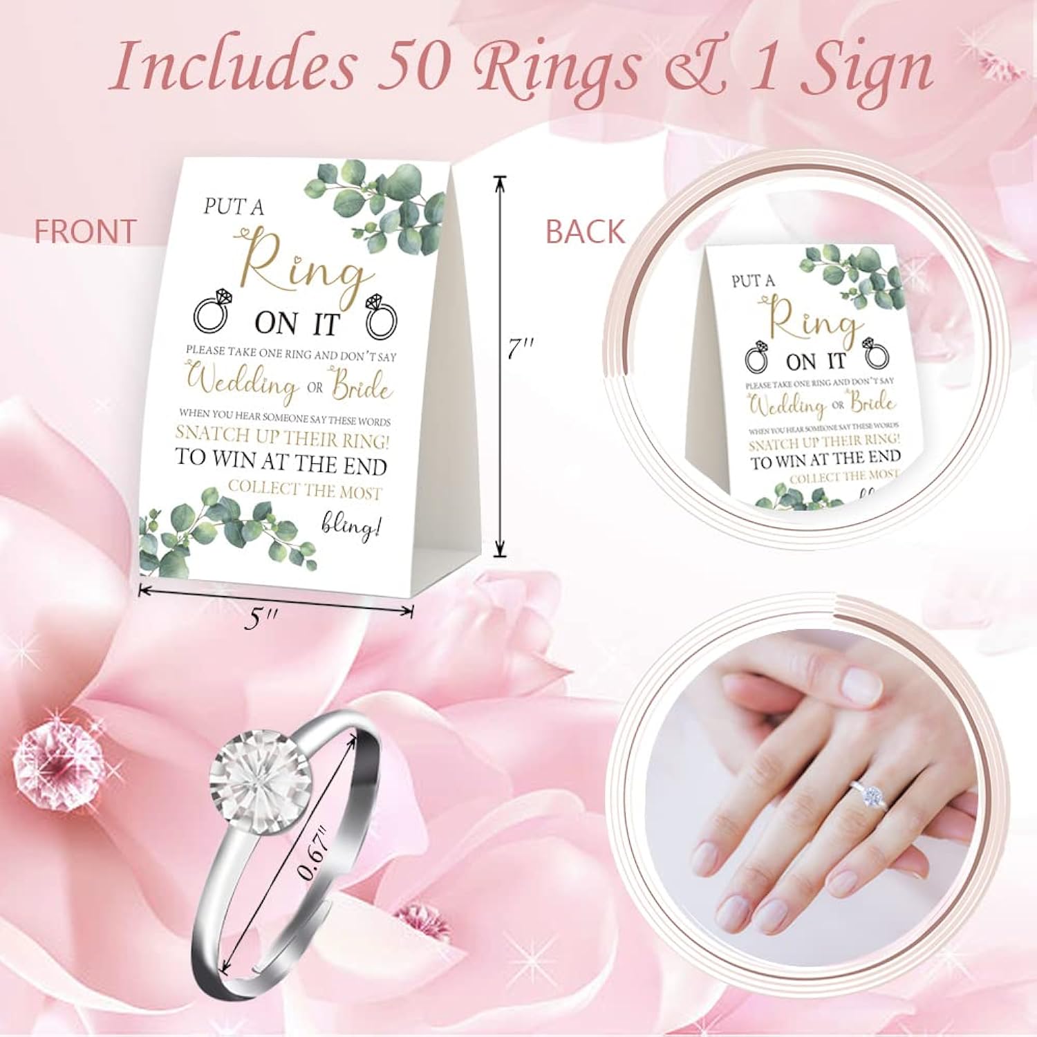Put A Ring On It,Don'T Say Bride Or Wedding Game,Bridal Shower Games 50 Guests,Greenery Eucalyptus Bridal Shower,Engagement Party,Bachelorette Decorations For Party,Bridal Shower Favors-L1