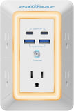 5 Outlet Extender Surge Protector 4 USB Ports 2 USB C PD20W Fast Charging Night Light White