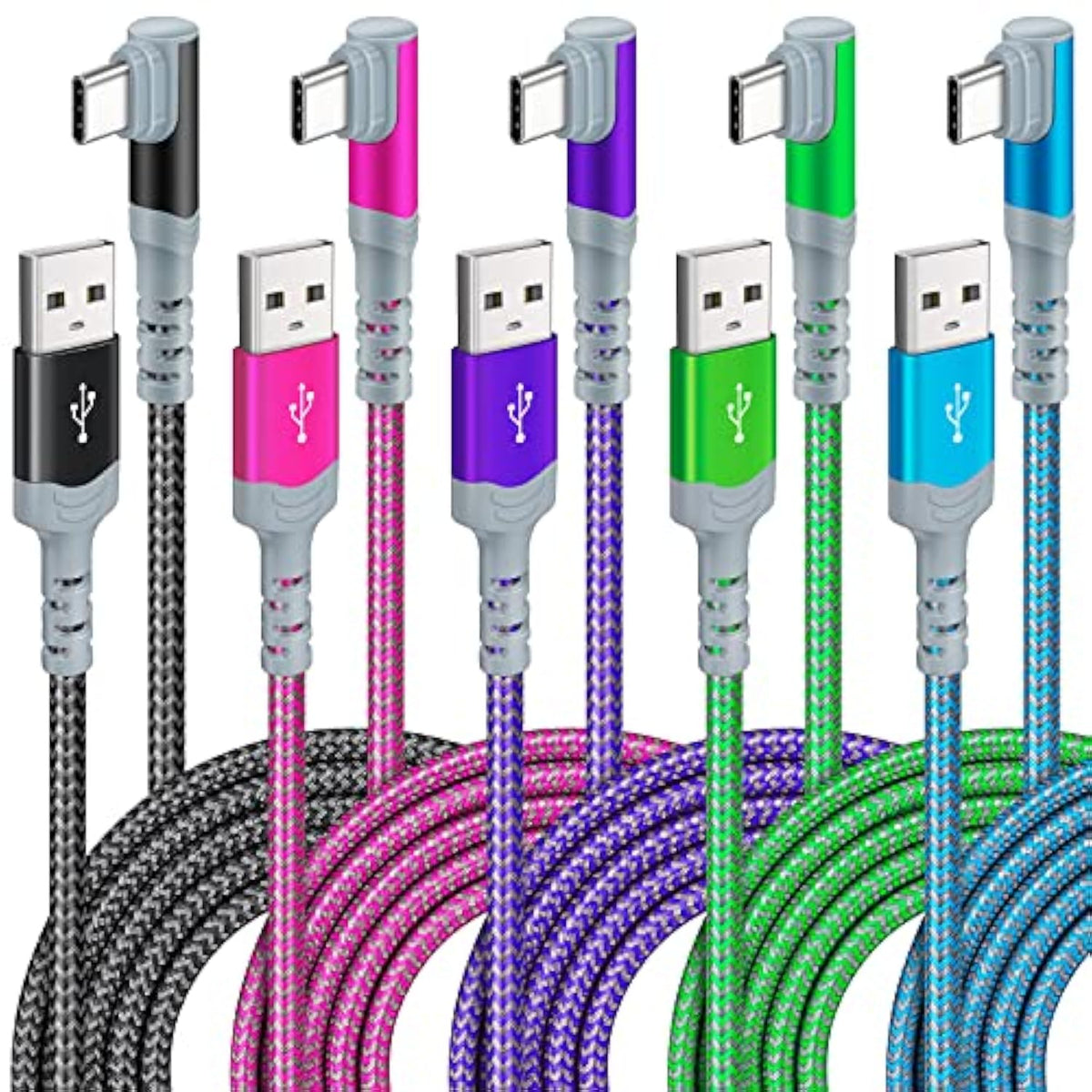 5-Pack Usb C Cable 10Ft 3.1A Right Angle Type C Fast Charging Cable Long Durab