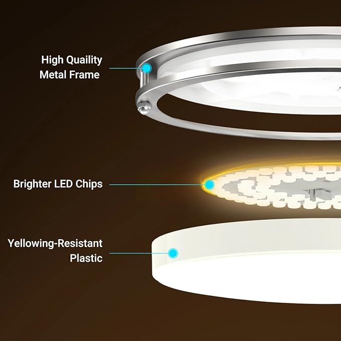 13 Inch Brushed Nickel LED Ceiling Light 24W Dimmable Flush Mount Fixture