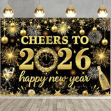 Cheers to 2026 Black Gold New Year Backdrop 7x5 ft for Party Photo Decor