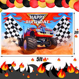 75 Pcs Truck Party Supplies Truck Birthday Decorations Include Truck Backdrop Truck Balloons Mosaic Race Foil Balloon Multicolor Balloons