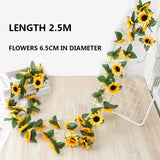 2Pack Artificial Sunflower Garlands Fake Hanging Sunflowers Silk Vines With Green Leaves For Home Decor Wedding Table Craft Party Decoration
