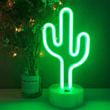 LED Cactus Neon Sign Table Lamp USB Battery Powered Night Light with Stand for Kids Room Dorm Party Decor