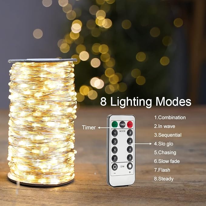 400FT Plug In Fairy String Lights 1200 LED Warm White Waterproof with Remote for Garden Patio Wedding Christmas Decor