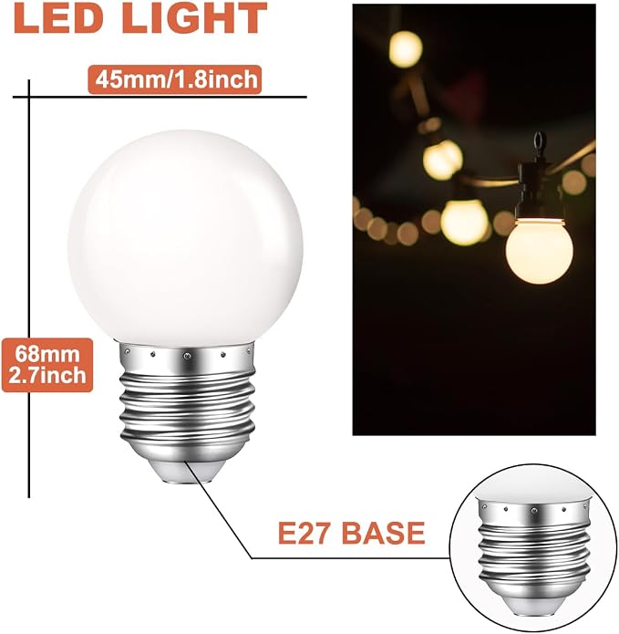 10 Pack 1W LED Night Light Bulbs G14 G45 E26 2700K Soft White 5W Equivalent